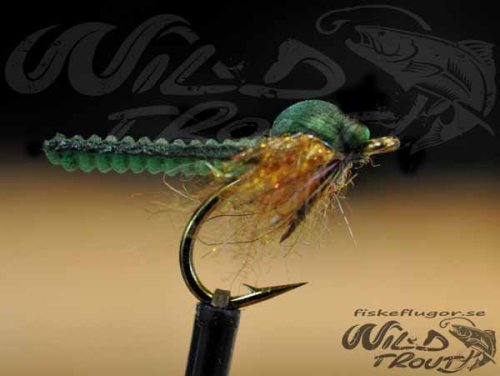 6-Pack Caddis Foam Pupa Dark & Light Green